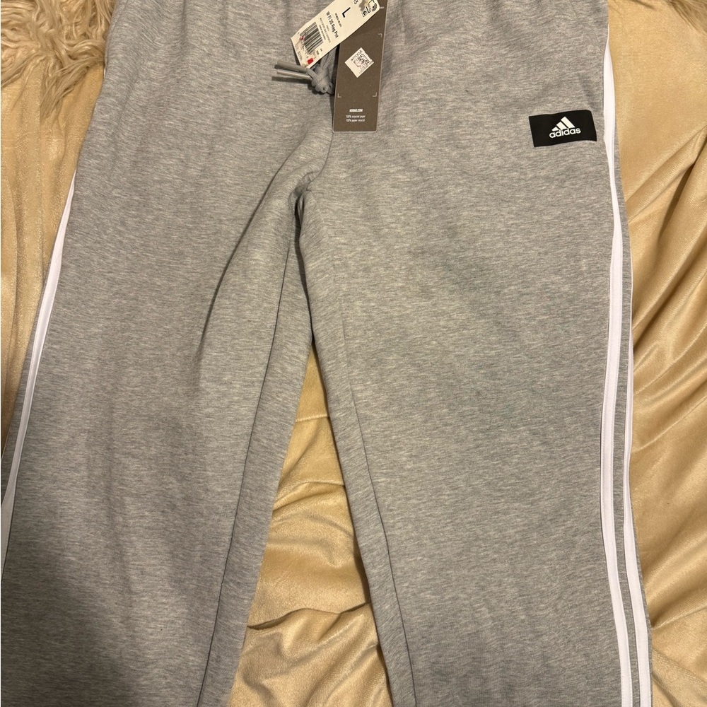 *NWT* Adidas Gray and White Sweatpants with Stripes
